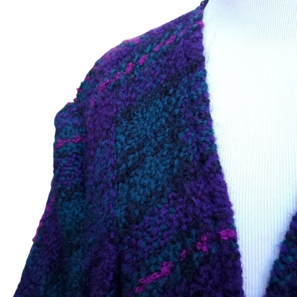 Boyne Valley Weavers Purple Green Wool Poncho Cape Irish Ireland One Size - Picture 7 of 13
